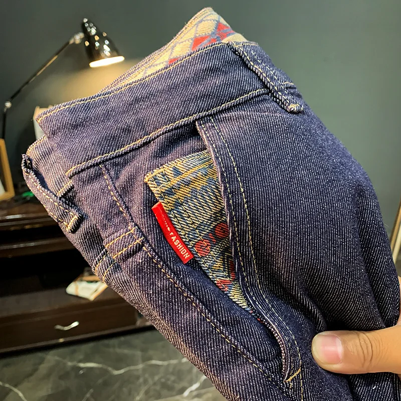 Dark Blue Denim Shorts Male2024New Retro Patchwork Curling Breathable Washed Elastic Casual Primary Color Pirate Shorts