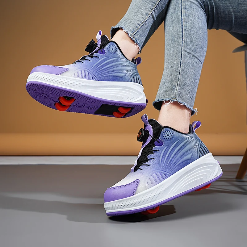 Boys Girls Roller Shoes With 4 Wheels High Quality Flashing Youth  LED Lights Deformation Parkour Semi Professional Skate Shoes view 4