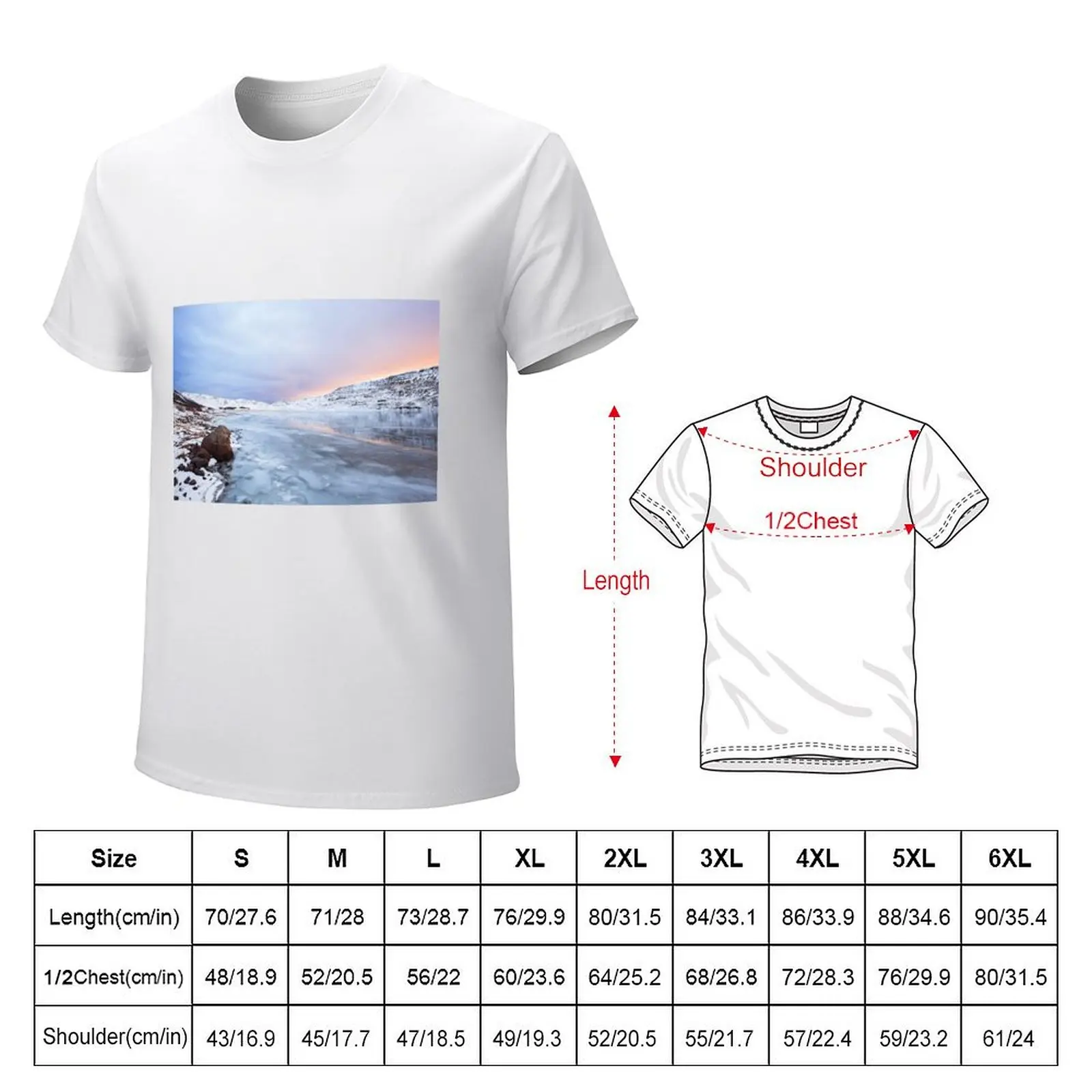 Iceland Winter Waterscape Mountains Sunset T-Shirt heavyweights new edition workout shirts for men