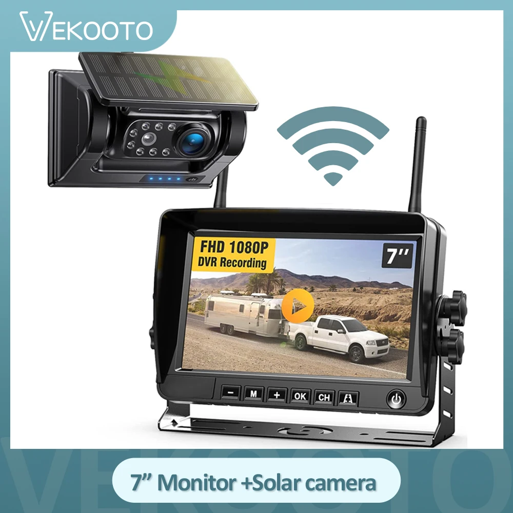 

Digital Wireless 1080p Car Rear View Monitor DVR Recording Standby Mode Solar Panel and Magnetic Base 7" For Caravan Truck Rv