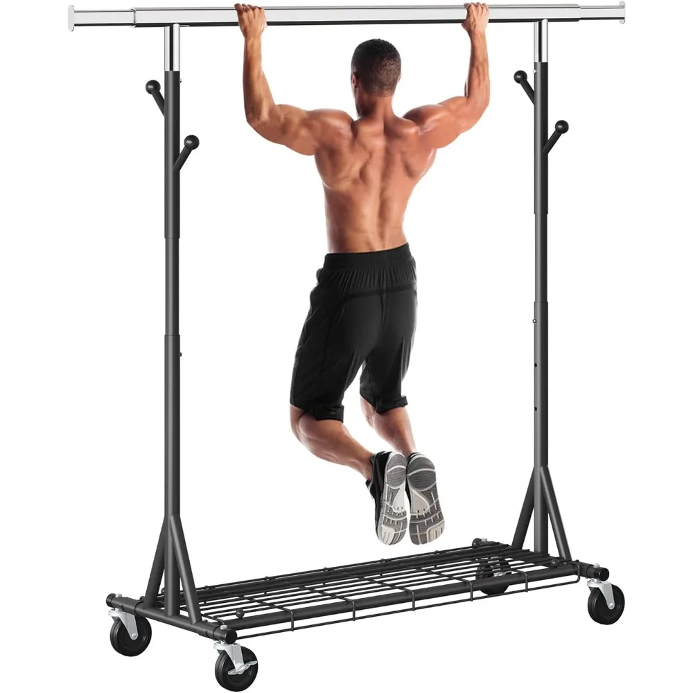 

Heavy Duty Clothes Rack Load 480 LBS Metal Garment Clothing Rack Hang 200 pieces of clothing on Wheels Collapsible Rolling