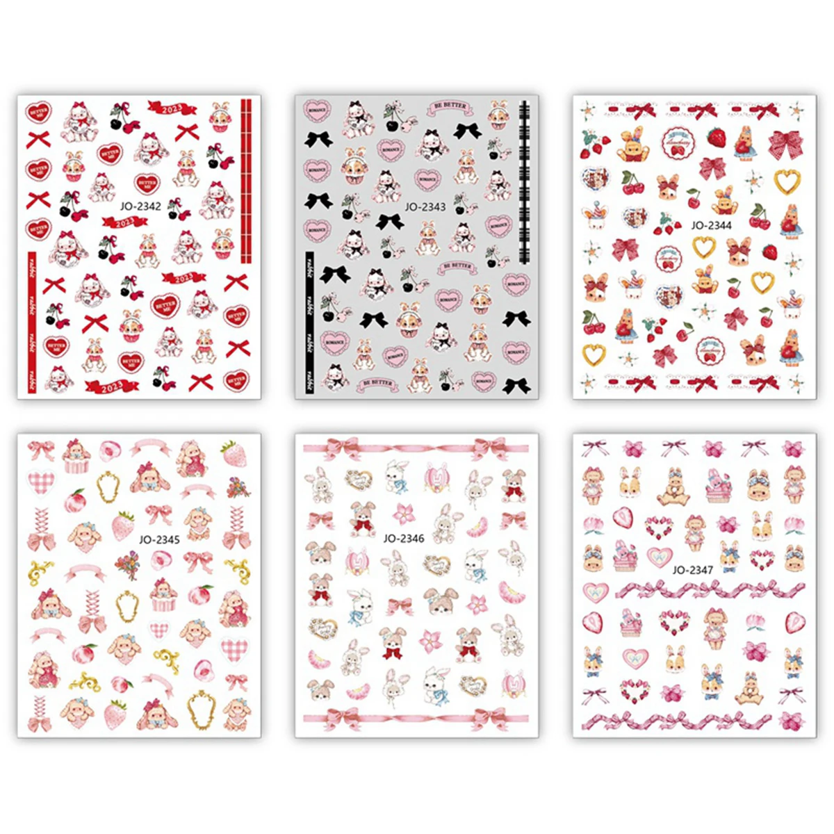 Valentine's Theme Stickers For Nails Cute Rabbit Bow Heart Design Nail Art Decoration Decals