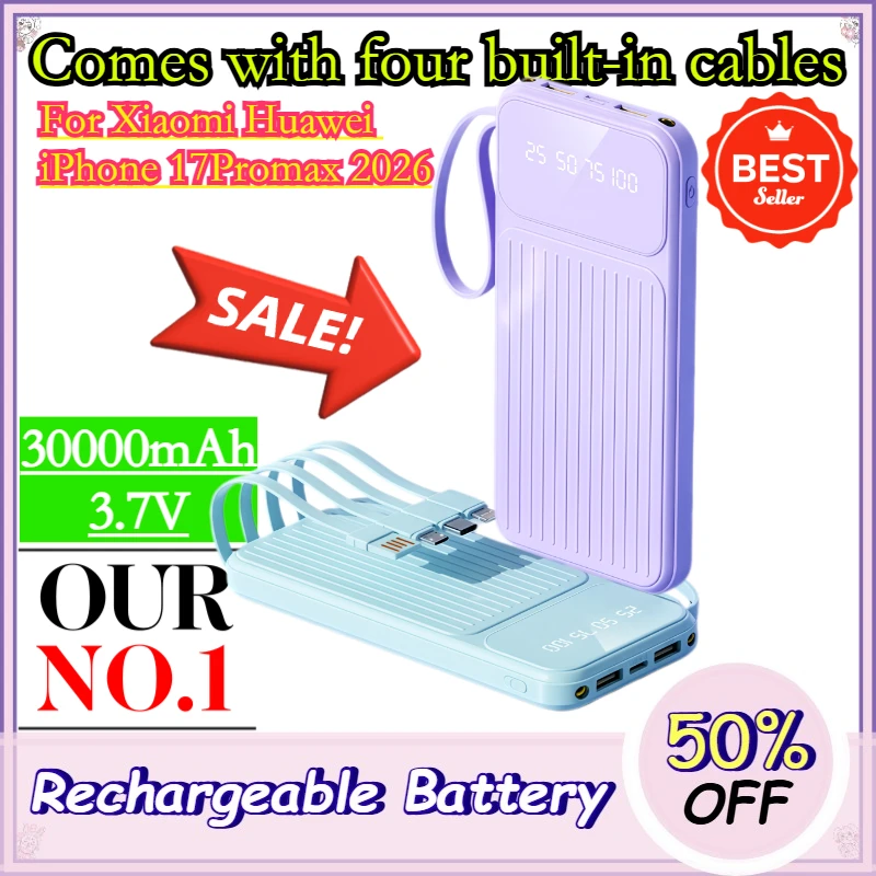 4IN1 30000mAh Fast Charging Power Bank Large-capacity Digital Display Mobile Power Bank for Xiaomi Huawei iPhone 17Promax 202