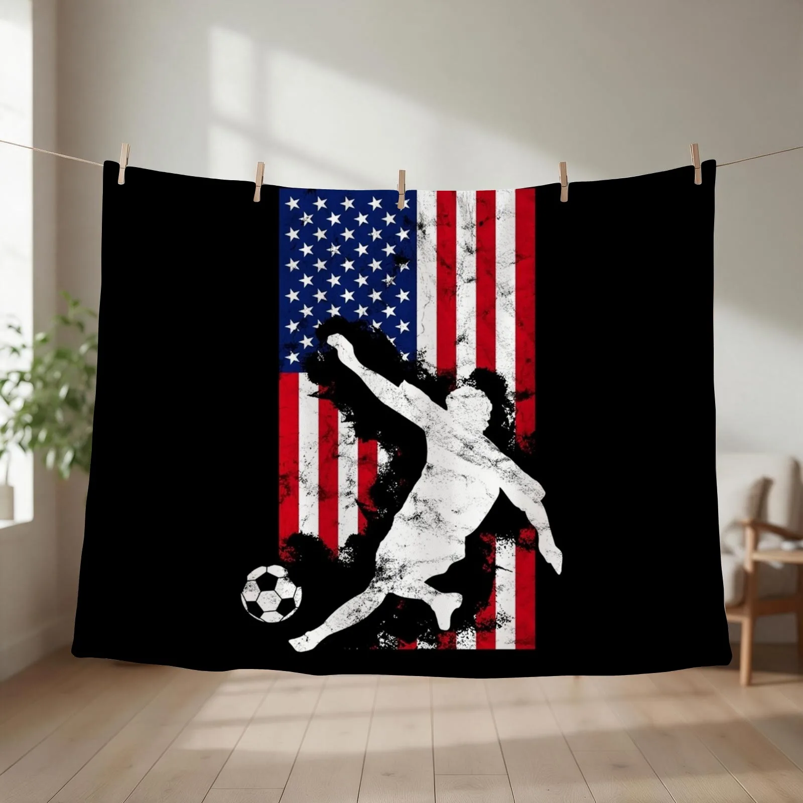 American flag usa soccer player team Throw Blanket couch cozy soft plush fuzzy picnic outdoor blanket