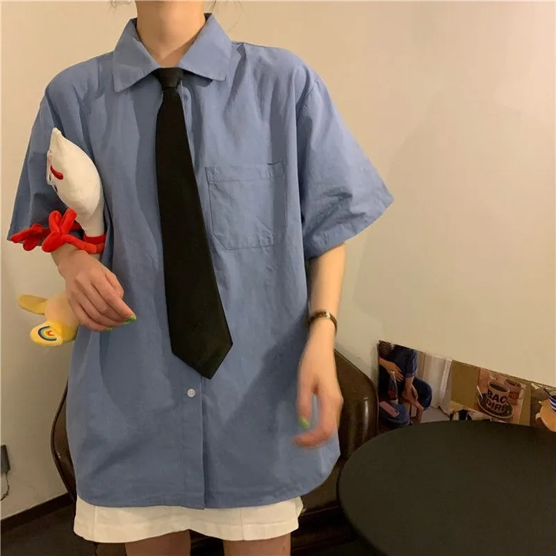 Shirts Women Boyfriend Minimalist OL Style Summer Short Sleeve Feminina Tops Chic Korean All-match Trendy Schoolgirls Clothing