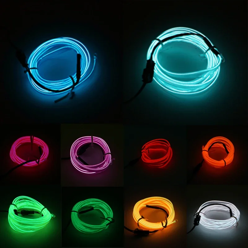 1M/3M/5M Car Interior Led Decorative Lamp EL Wiring Neon Strip For Auto DIY Flexible Ambient Light USB Party Atmosphere Diode