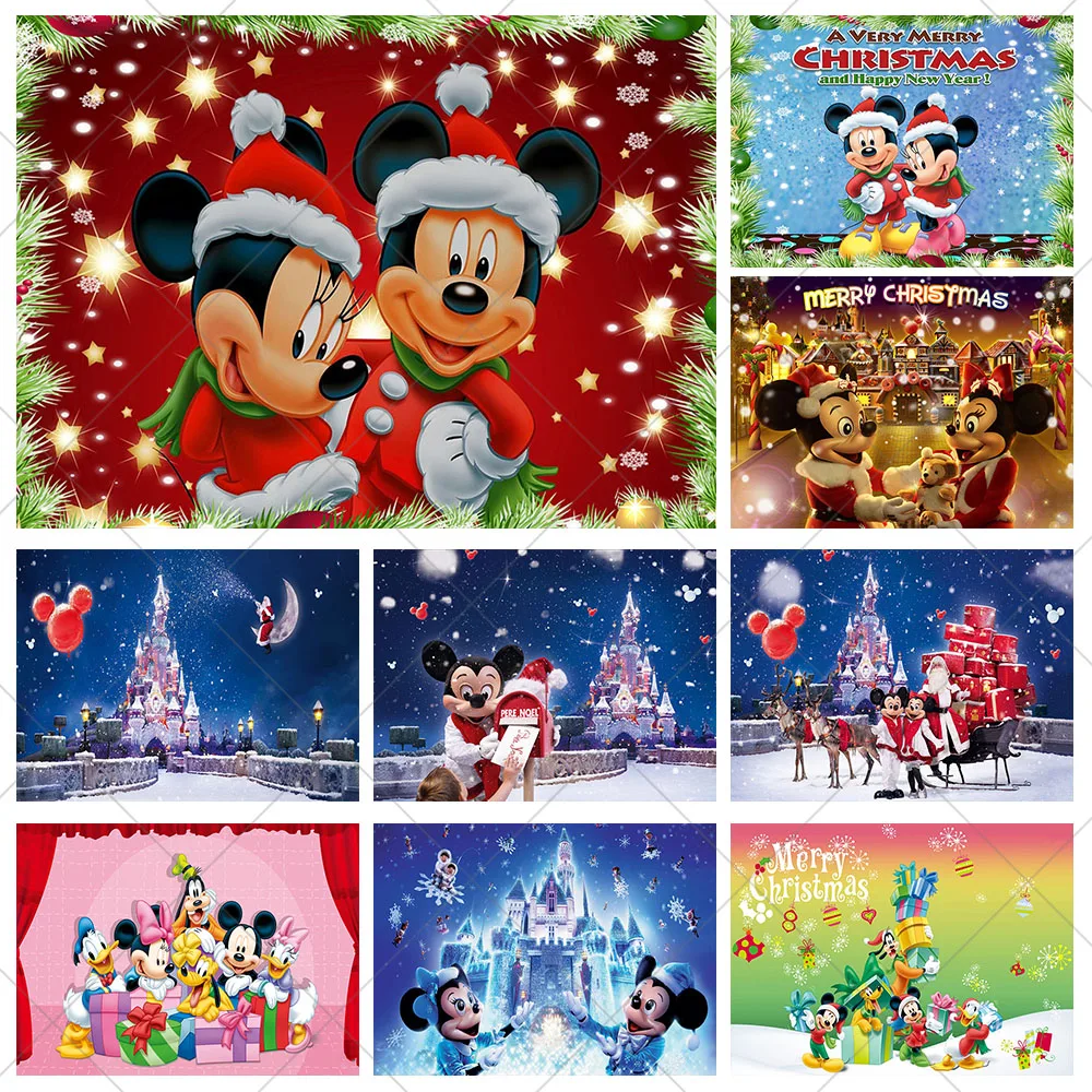 Disneyland Christmas Mickey Minnie Background Birthday Holiday Decor Photography Backdrop Disney Castle Polyester Vinyl Props