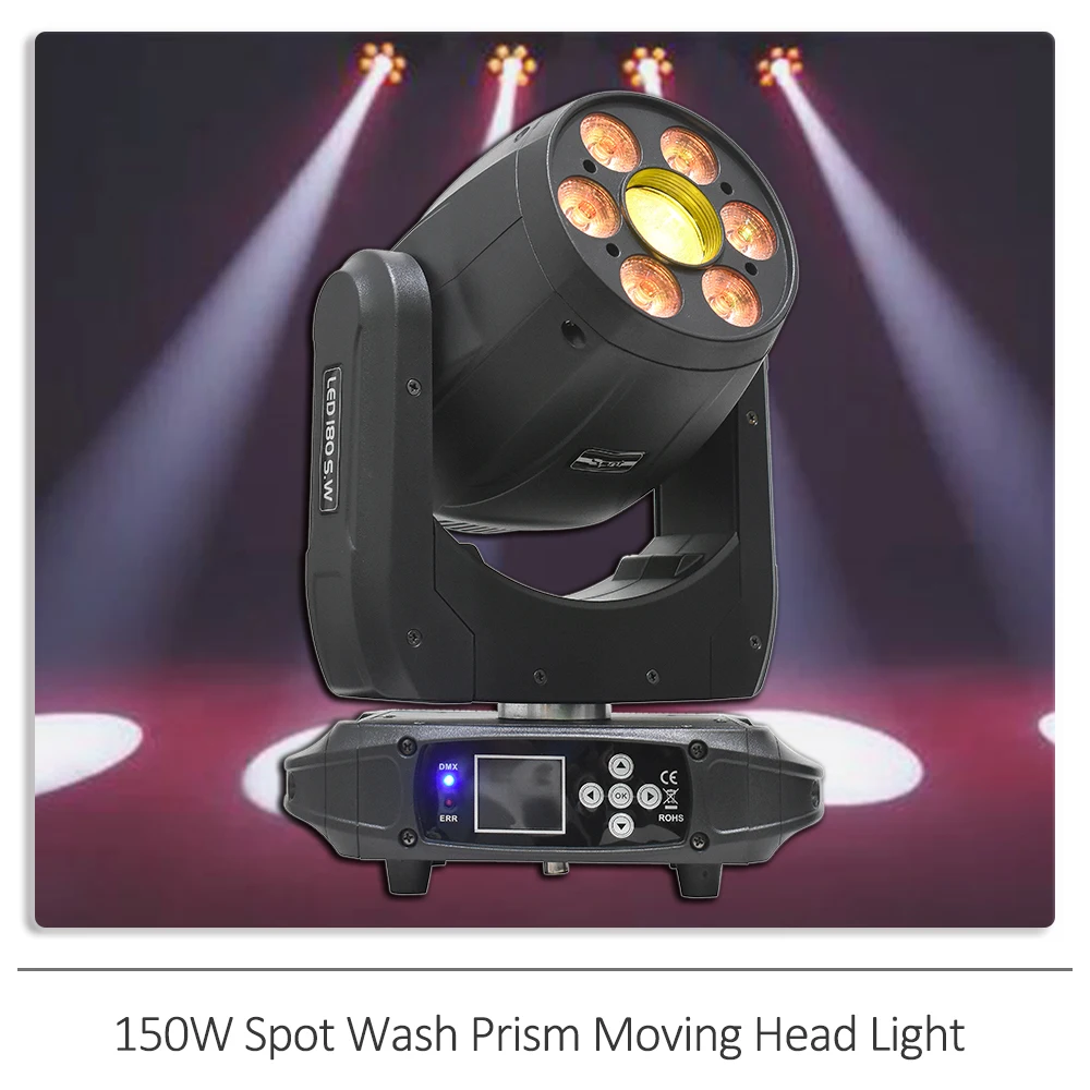 

YUER 150W Spot Wash Beam Moving Head Light with Prism Strobe Light for DJ Disco Bar Wedding Club Party DMX Stage Effect Light