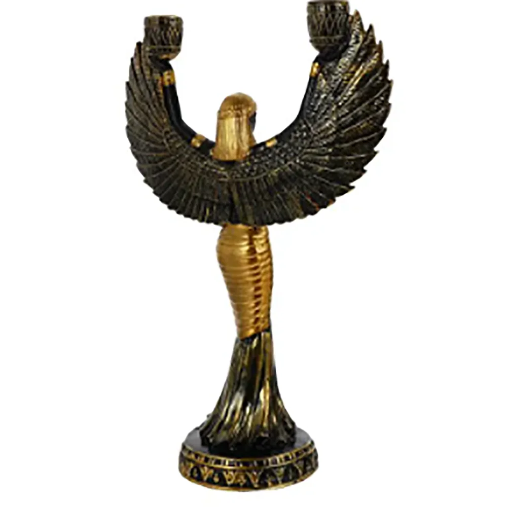 Egyptian Holder Statue Goddess Isis Figurine Sculpture Candlestick Holders Resin Decor Metal Home Winged Theme Pillar Ancient