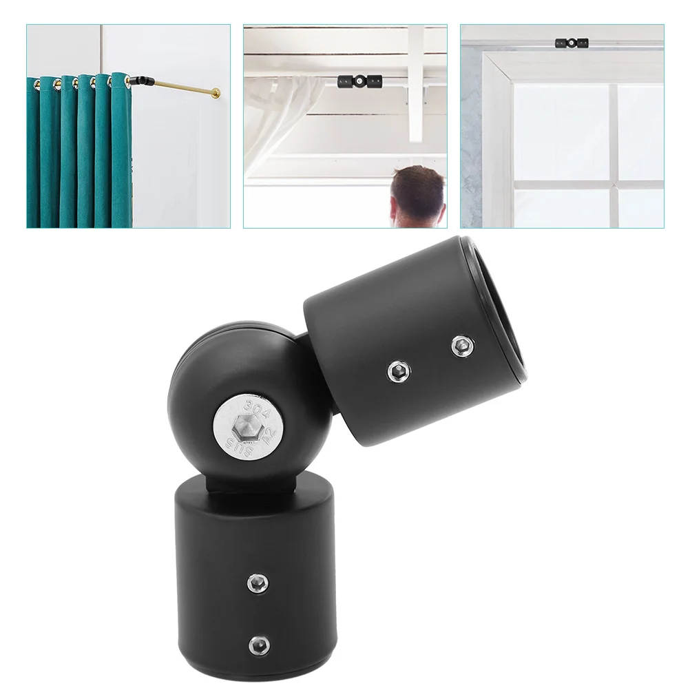 Curtain Pole Rod Corner Connection Heavy Duty Connector Bevel Black Window Elbow Bracket