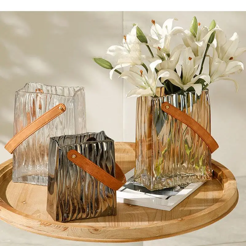 Handbag Shape Glass Vase Hydroponics Flower Pots Desk Decoration Flowers Arrangement Floral Modern Home Decor