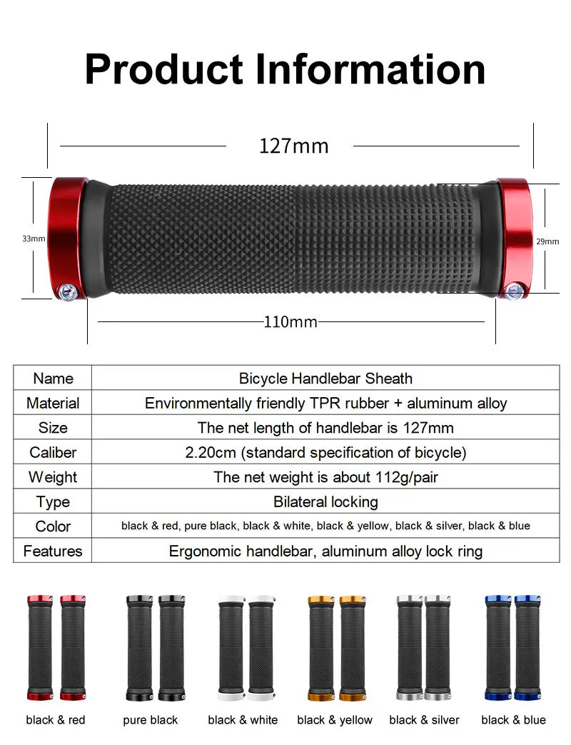 PE Rubber MTB Alloy Cuffs Bilateral Lock Bicycle Handle Grip Anti-skid Cycling Handlebar Sleeve BMX Bike Accessories