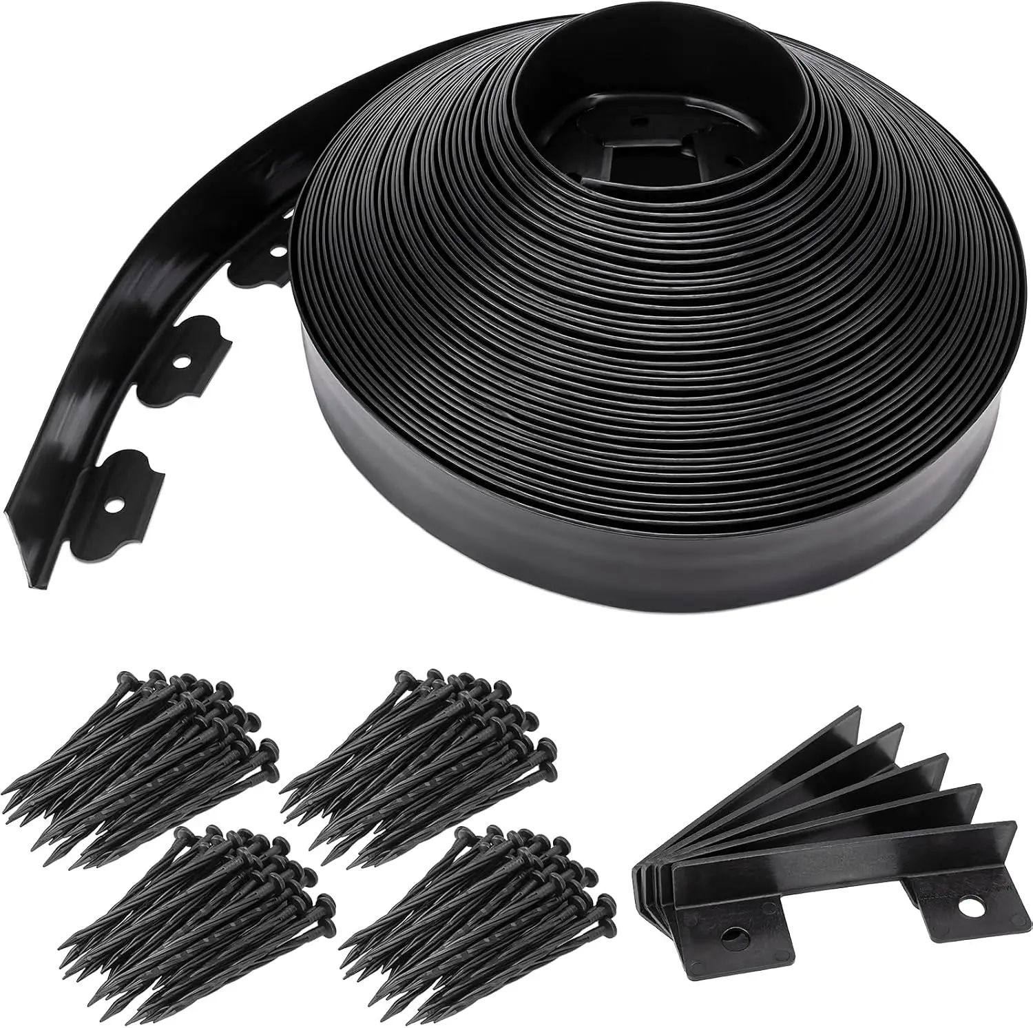 Landscape Edging 2.5 Inch Tall 100 FT, Flexible Plastic Lawn Garden Border Edge With Anchoring Spikes And Connectors, Flower Bed Yard Pathway Paver Divider Landscaping Decor, Black