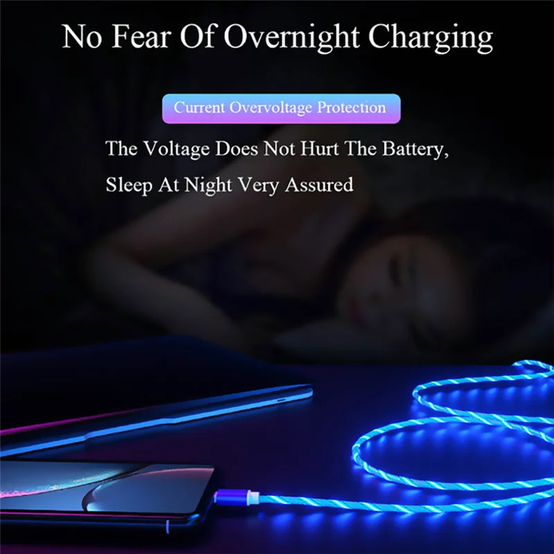Cabo led brilhante 3 em 1 para samsung, xiaomi, iphone, luz fluida, carregador rápido, cabo usb c, cabo luminoso tipo c