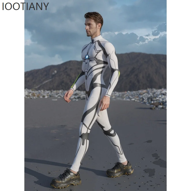IOOTIANY Halloween-Party Weißer Mechanischer Punk Herren-Bodysuit Cosplay Rave-Party-Kostüm Bühnen-Performance Strumpfhose Jumpsuit – Detail 5