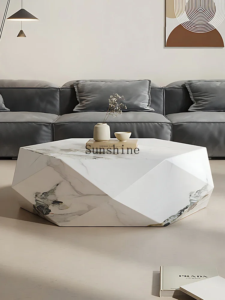 Living room special-shaped rock slab coffee table household small apartment irregular polygonal side table