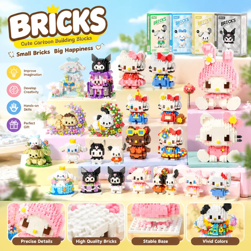 Sanrio Hello Kitty Building Blocks Cartoon Figures Kuromi Bricks My Melody Kids Assembly Toys Cinnamoroll Gift 99 Styles