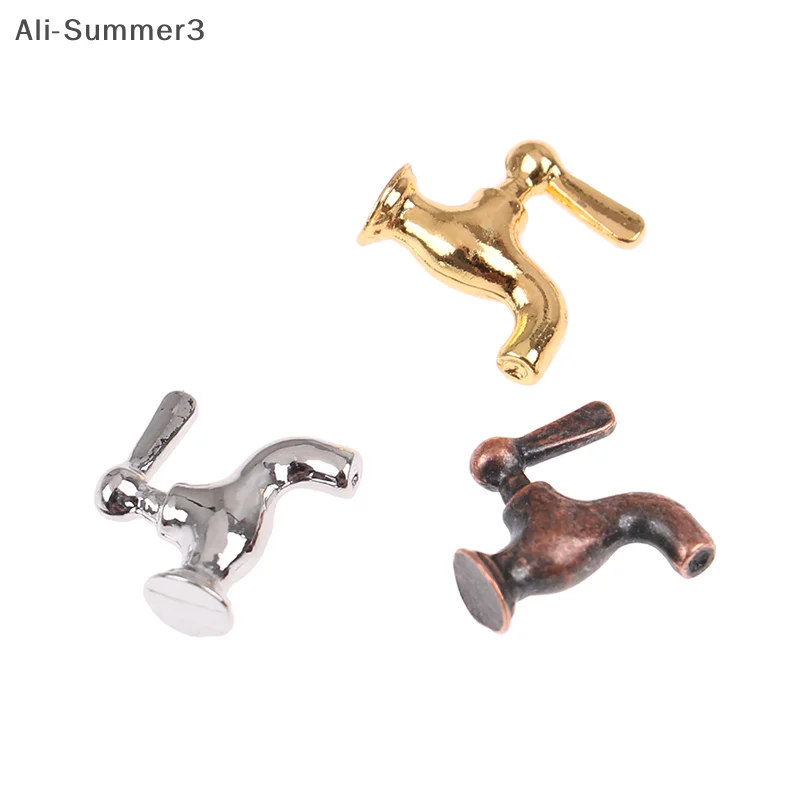 4pcs/set 1:12 Dollhouse Miniature Metal Water Tap Faucet Bathroom Accessories