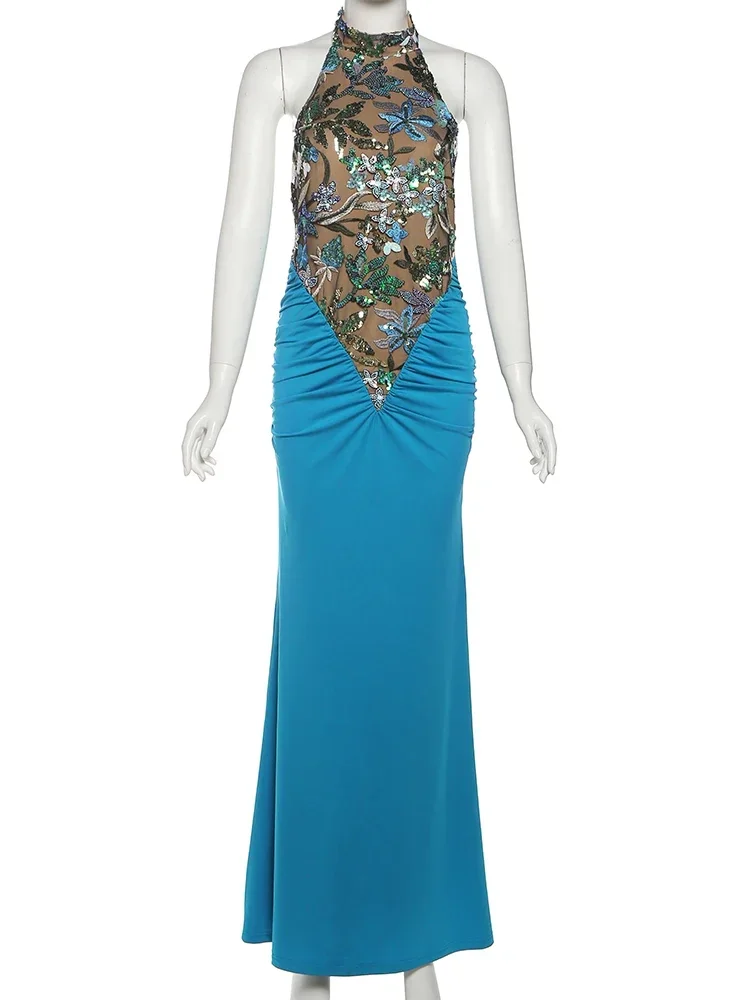 Sukienka z cekinami EOENKKY, damska, bez pleców, seksowna, elegancka, marszczona, patchworkowa, elastyczna, obcisła, na bankiet, urodziny, imprezę, typu bodycon