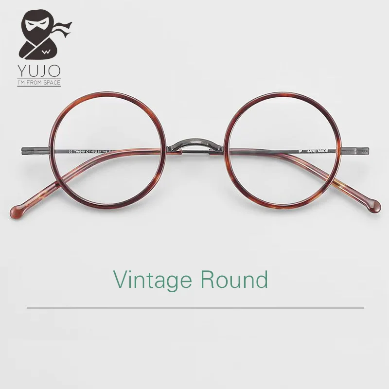 

Retro pure titanium small circular saddle bridge eyeglass frame vintage men's and women's transparent acetate+metal spectacle