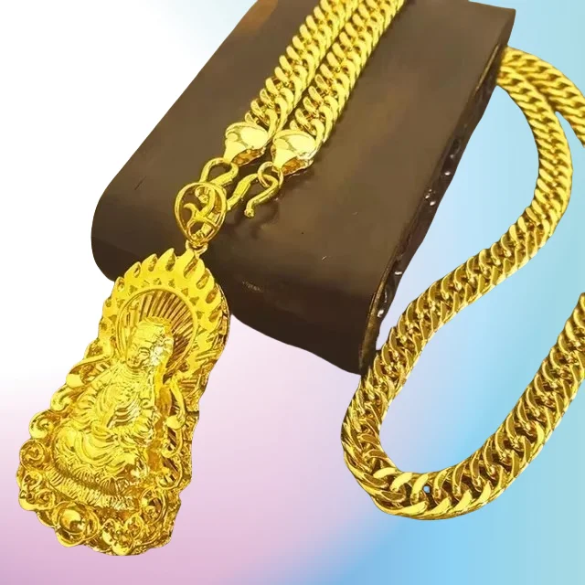 

NEW 9999 24K Gold Necklace Men Dragon Guan Gong Pendant 9999 Real Gold Necklace