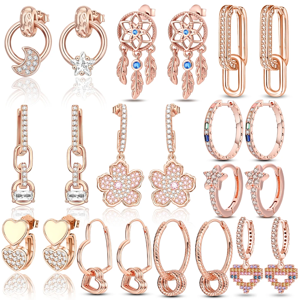 925 Sterling Silver Rose Gold Moon Women's Hoops Earring Fit Earring Women Drop Earring For Anniversary Wedding Jewelry Gifts