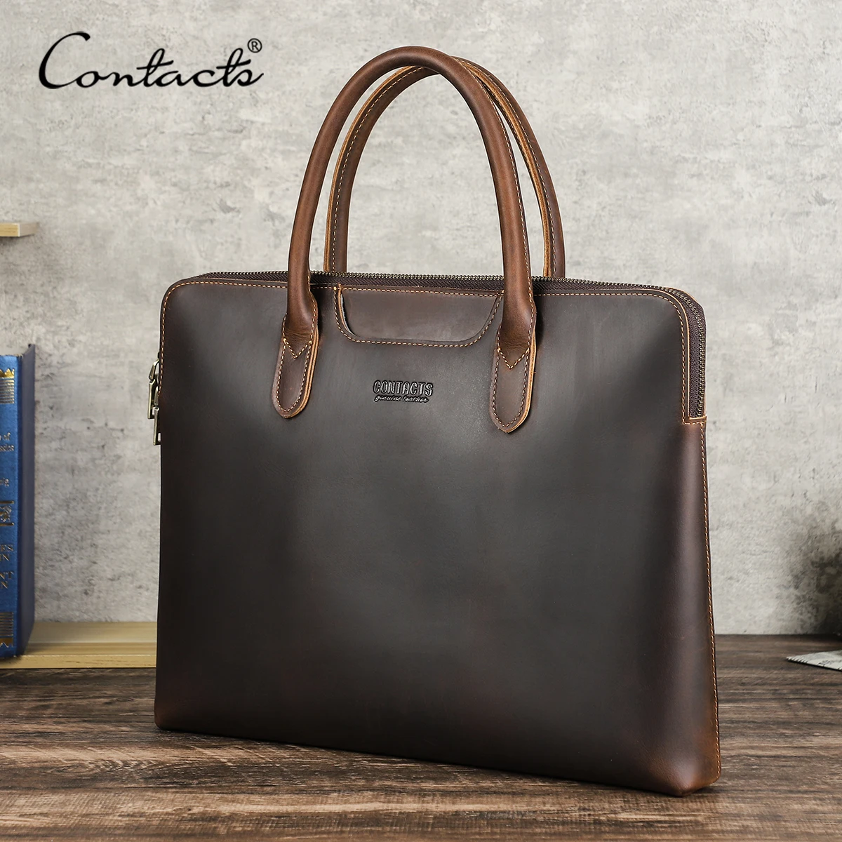 CONTACT'S-Sac d'affaires en cuir véritable pour homme, étui à bombes, fourre-tout pour ordinateur portable, sac à main pour Macbook 14.2 ", haute qualité