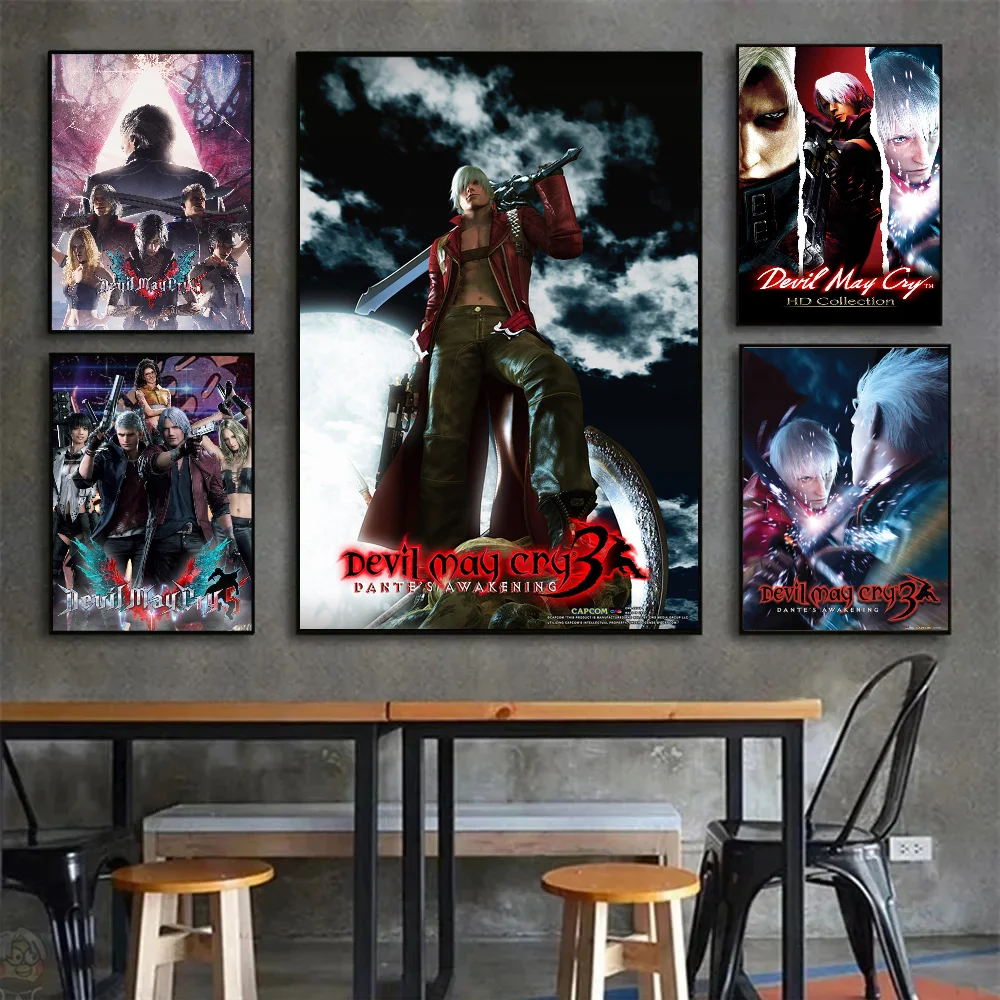 Póster de juego D-Devils May C-Cry, arte autoadhesivo, pegatina de papel impermeable, decoración de pared de habitación, cafetería, Bar
