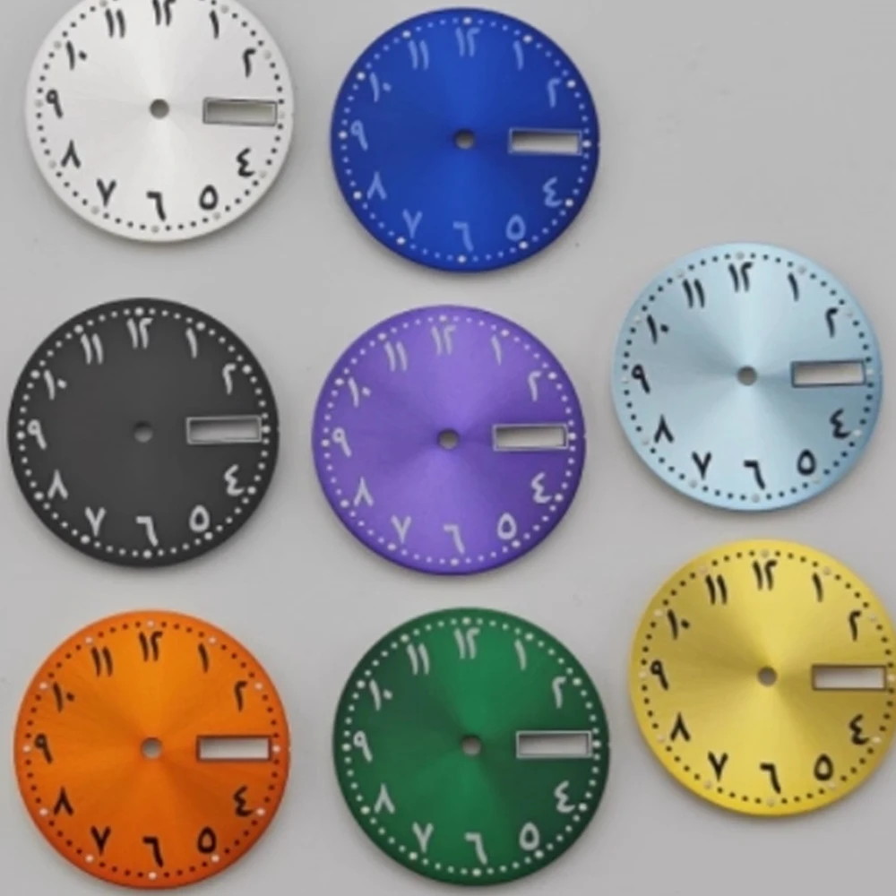 

NH35 Dial 28.5mm, for NH35 NH36 Movement, Arabic Numerals Scale Green Luminous Watch Dial , Dual Calendar Watch Face Accessories