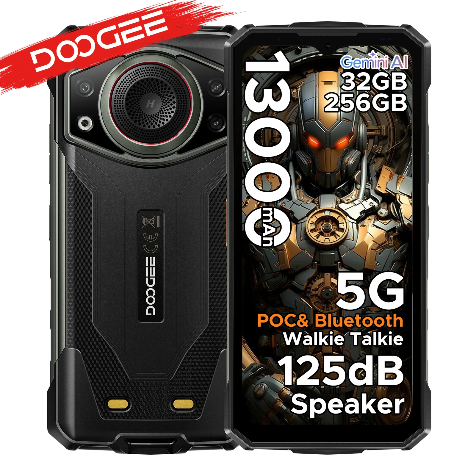 DOOGEE Fire 7 Ultra 5G Robustes Telefon POC Walkie Talkie Mobiltelefon 13000 mAh Akku 32 GB RAM (8+24) 256 GB ROM Abmessung 6300 NFC