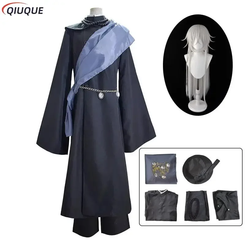 Black Butler Under Taker Cosplay Costume Wig Kuroshitsuji Undertaker Adult Halloween Party Outfits with Hat