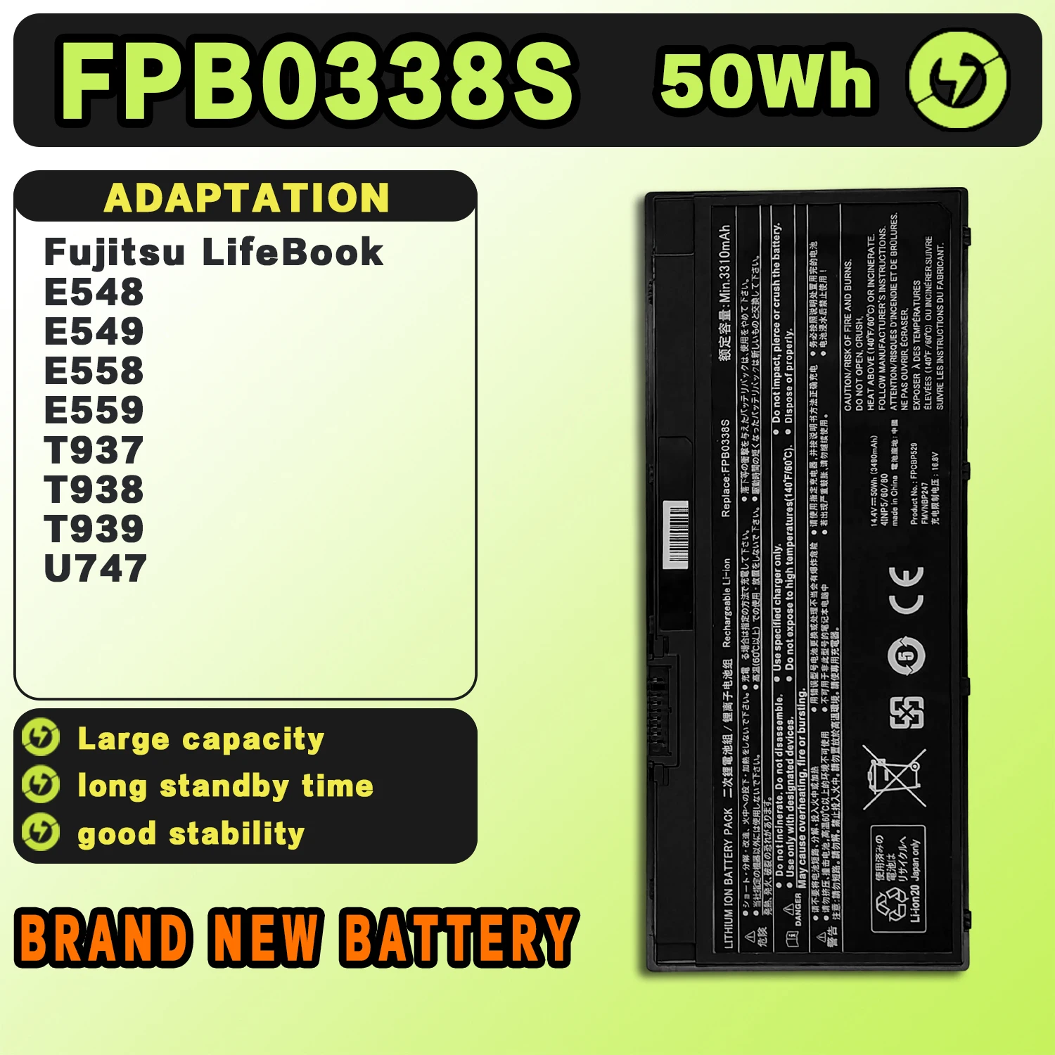 SAT FPB0338S New Laptop Batteries Replacement For FUJITSU LifeBook E548 E558 U747 U748 T937 T938 T939 FPB0338S 14.4V-50Wh3490mAh