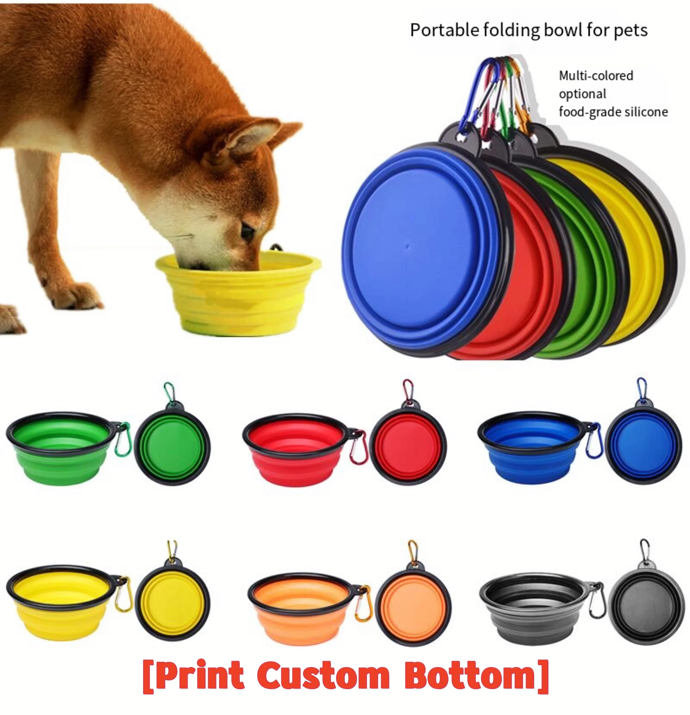 Foldable Pet Bowl, Custom Printing Pattern, Outdoor Convenient Dog and Cat Drinking and Feeding Bowl, Travel Pet Bowl