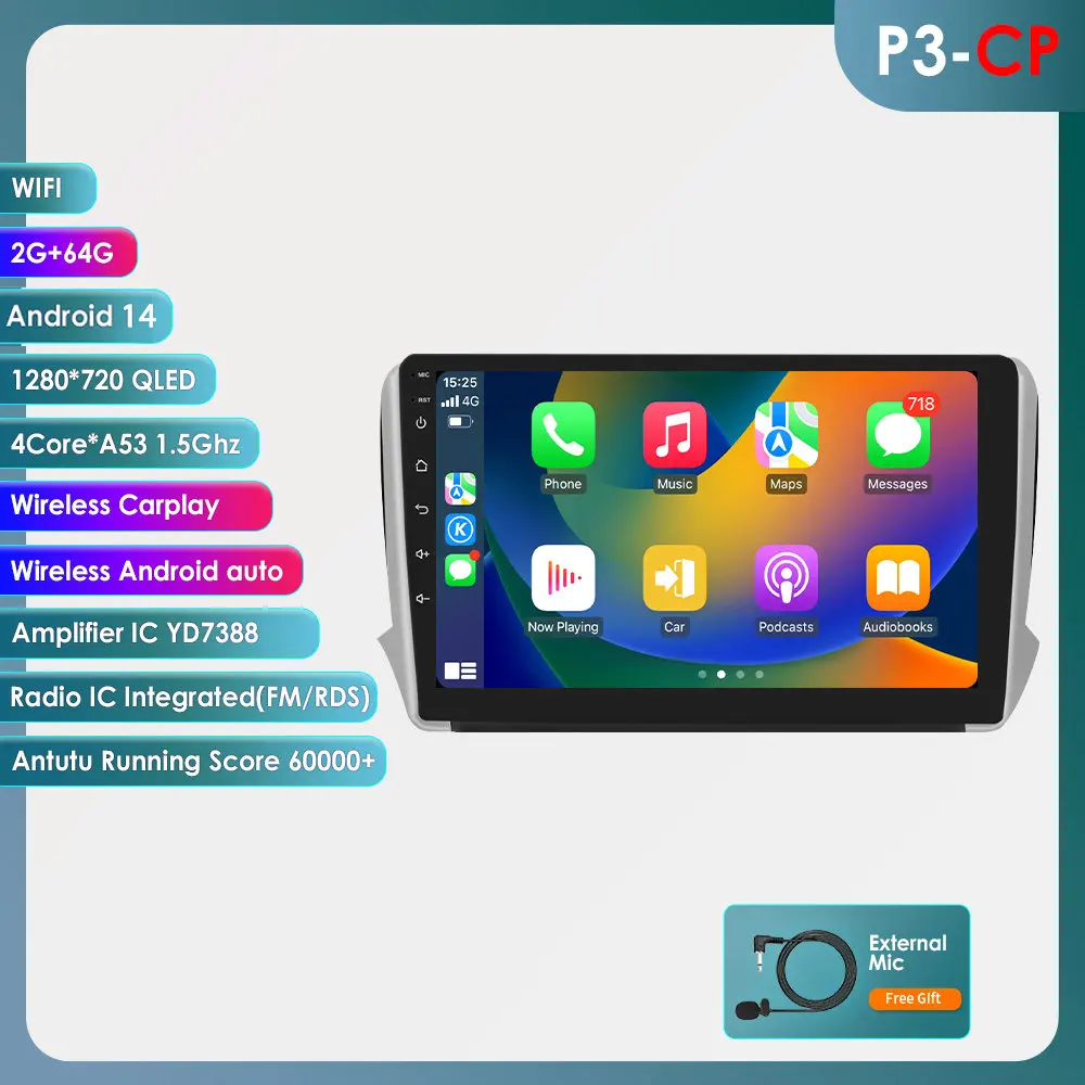 Hizpo Autoradio Carplay 4G 8581 AI Systemen Android Autoradio voor Peugeot 208 2008 Serie 2012-2018 multimedia Video Player Gps
