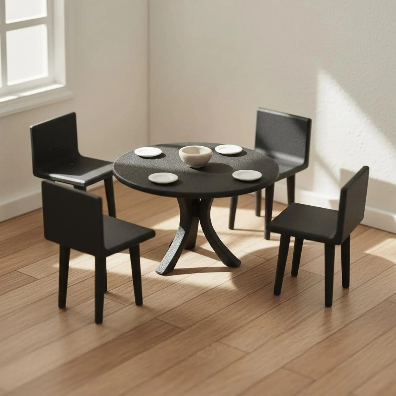

1:18 Scale Dining Set Compact Size Mini Plastic Dining Set Dollhouse Table and Chairs Realistic Details