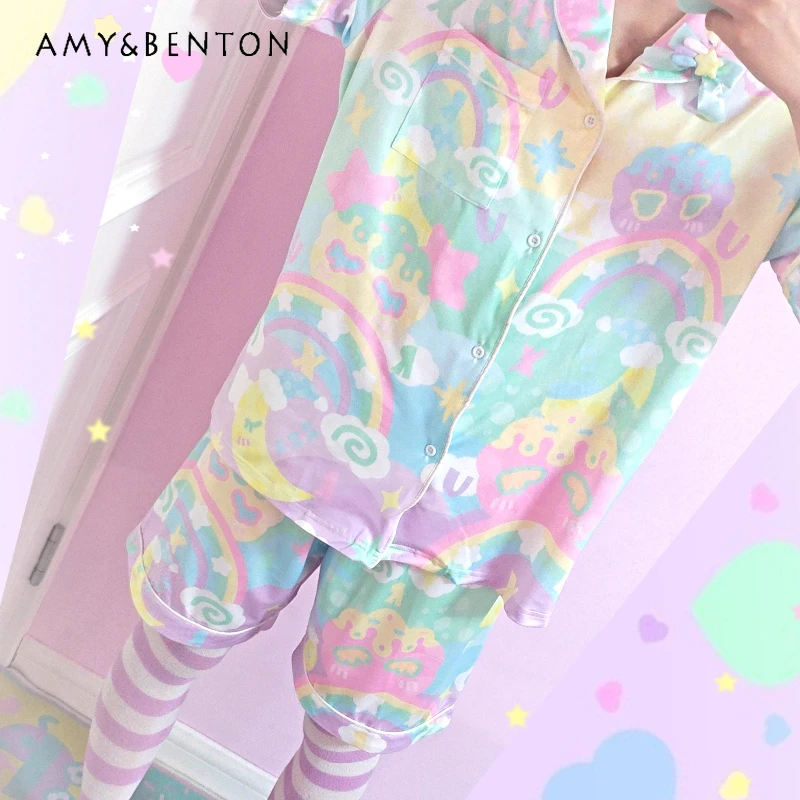 

Original Design Subculture Colorful Women's Sleep 2025 Summer New Sweet Cute Y2k Age-Reducing Comfortable Pajama Sets Ladies