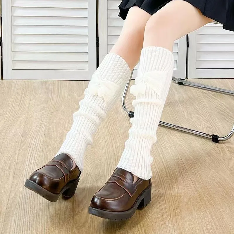 Lolita-calcetines largos de punto para mujer, calentadores de piernas, cubierta de pie cálida, calentador de brazos blanco, calcetines de ganchillo, puños de botas, Otoño e Invierno