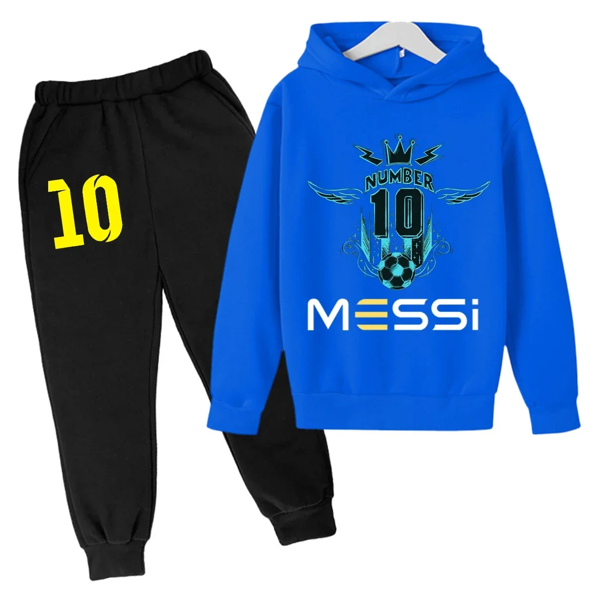 Football Children's Messi 10 Hoodie+Pants Two Piece Set Spring Autumn Argentine Sportsuit Outdoor Football Training Clothing