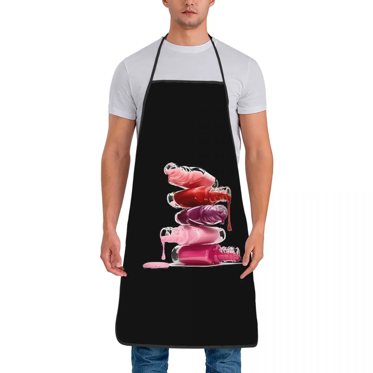 Custom Bib Pink And Red Apron for Men Women Adult Chef Cooking Kitchen Nail Polish Tablier Cuisine Baking