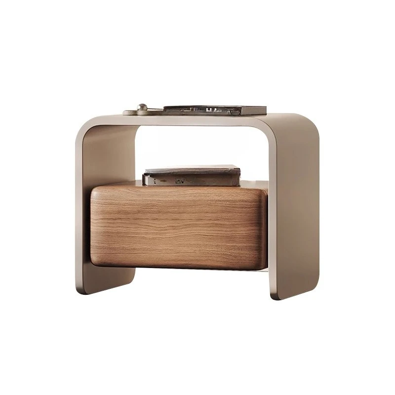 

High-end modern style cream bedside table, walnut veneer luxury simple bedside table, catering wireless charging