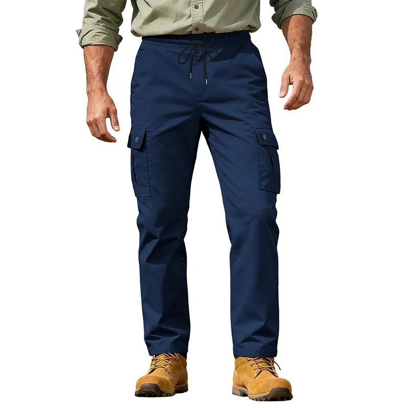 Autumn Cargo Pants Men Casual Work Trousers Multi-pocket Outdoor Commuter Pants Spring Thin Baggy Regular Drawstring Trousers