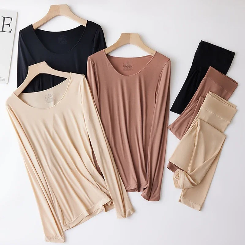 Conjunto de duas peças roupa interior térmica roupas de inverno feminino 2025 ultra-fino aquecimento ácido hialurônico conjuntos de lingerie de pele