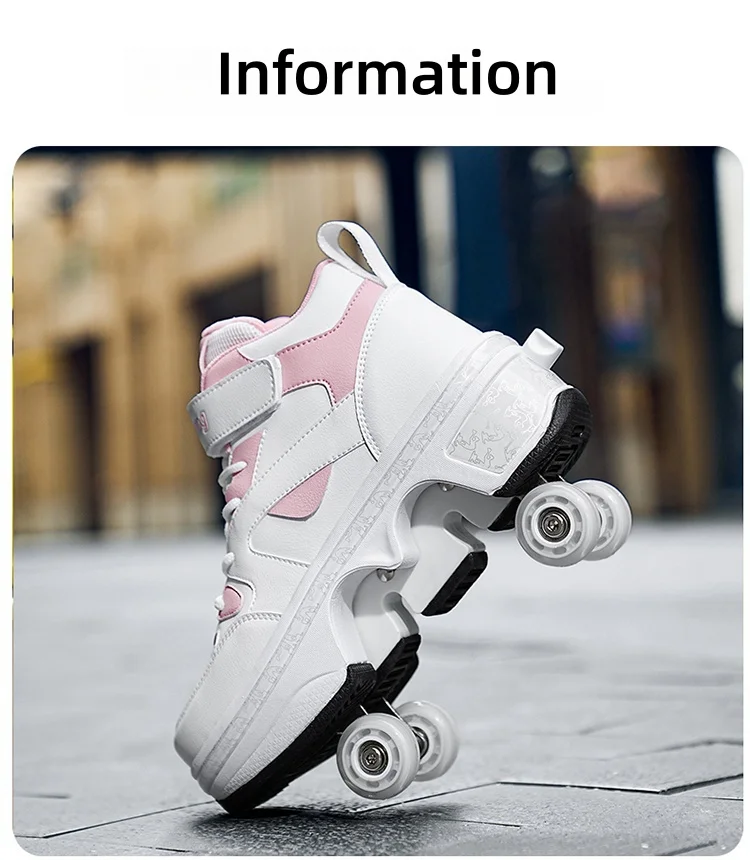 ENEN Scarpe con Rotelle Bambina, Chiusura a Rotazione Sportive Scarpe da Skateboard, Doppia Ruote Skateboard Sneakers Outdoor Gioco Multisport Scarpe da Ginnastica da Pattini per Ragazzi