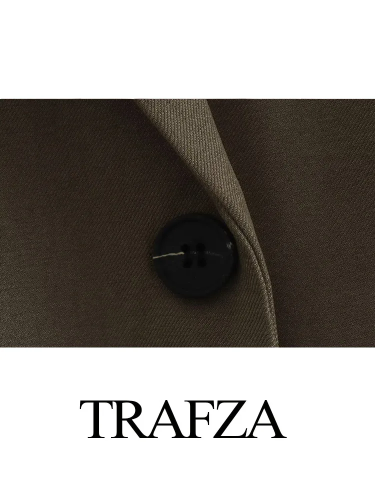 TRAFZA 2024 Women Elegant Solid Commuter With Pockets Long Sleeves Lapel Loose Top Female Chic Casual Retro Versatile Coats TRAF