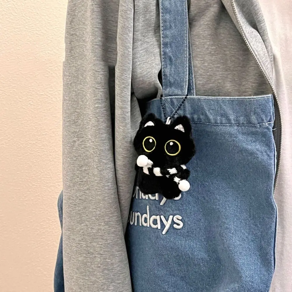 Soft Squeak Scarf Black Cat Pendant Chirping Cartoon Squeeze Plush Keychain Keyring Plush Stuffed Plush Stuffed Toys