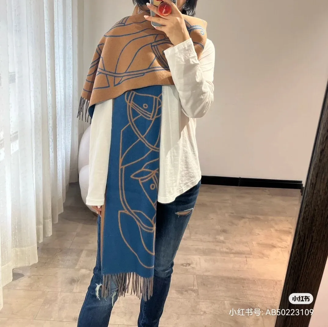 H Brand Logo Design Women Luxury Wool Shawl for Winter Lady Fashion Long Scarves Free Shipping