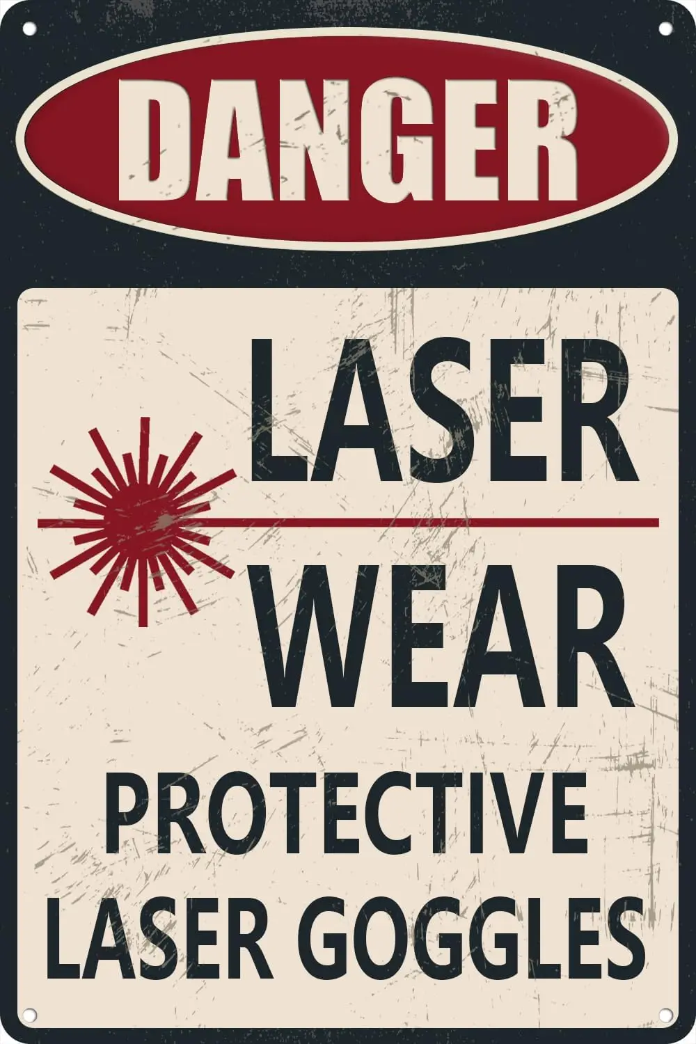 Danger Laser, Wear Protective Laser Goggles Sign, 12x8 Inch Metal Tin Signs