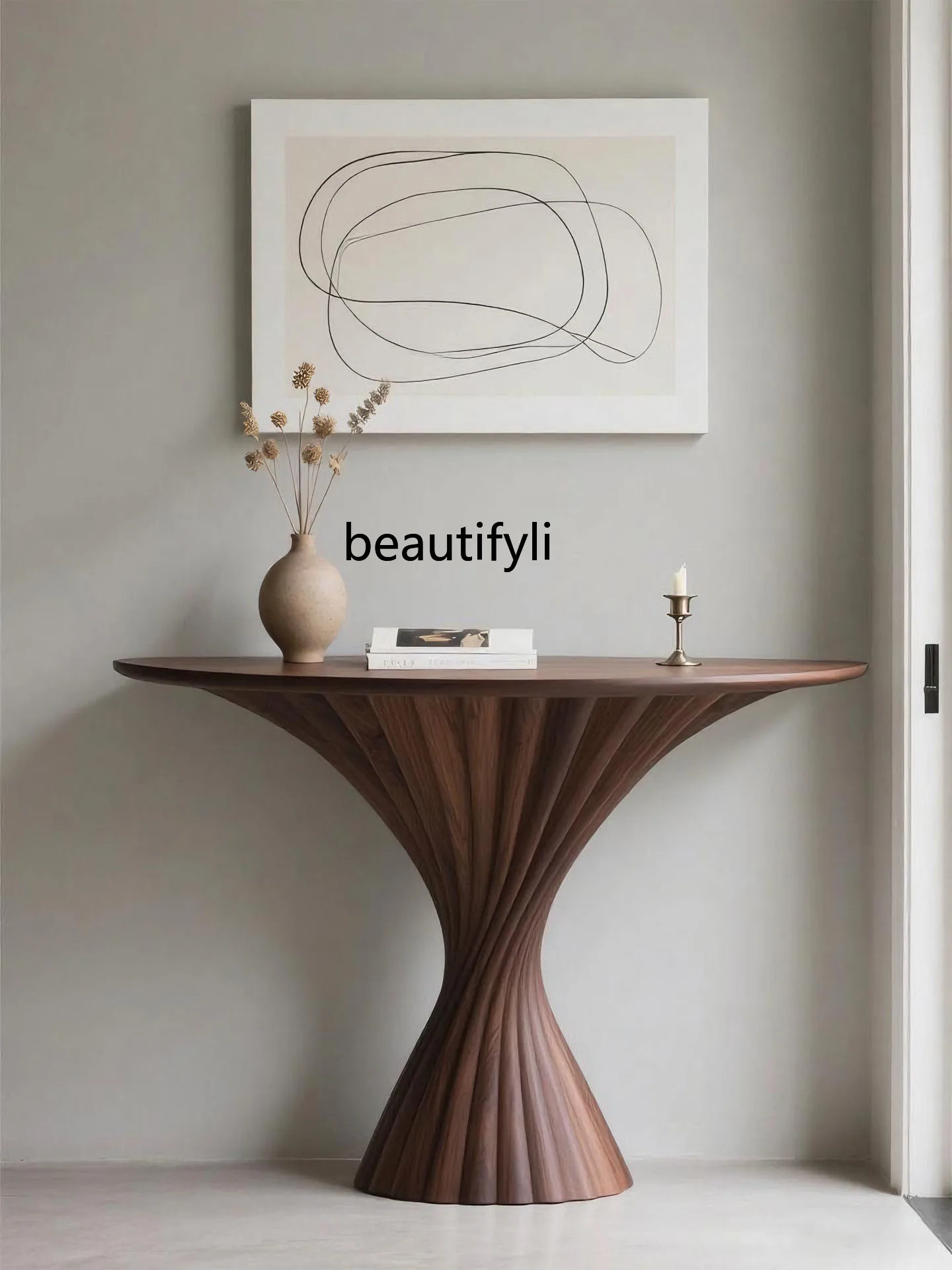 

Italian Minimalist North American Black Walnut Entrance Table Modern Light Luxury Solid Wood Console Table