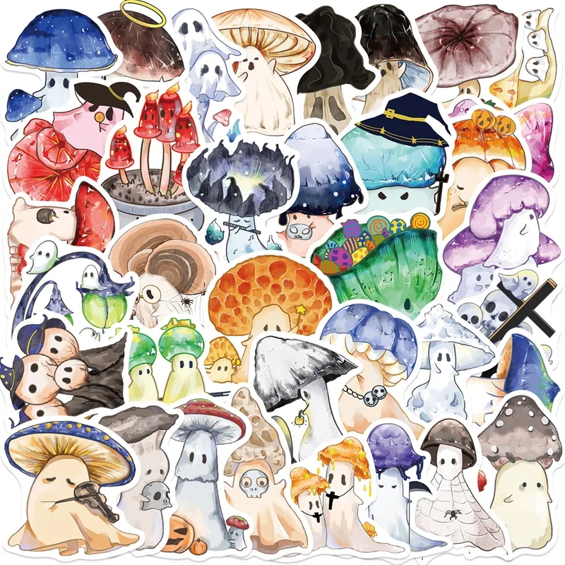 

10/30/50PCS Cartoon Mushroom Ghost PVC Sticky Sticker Aesthetic DIY Stationery Decoration Scrapbooking School Supplies for Kids