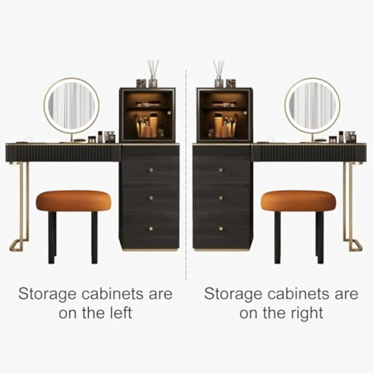 Modern Vanity Desk with LED Mirror Sensor Lighting USB Outlets Engineered Wood Construction Spacious Storage Compartments Adjust